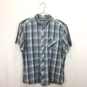 Alaniz Shirt XL Blue Gray Plaid Button Down Short